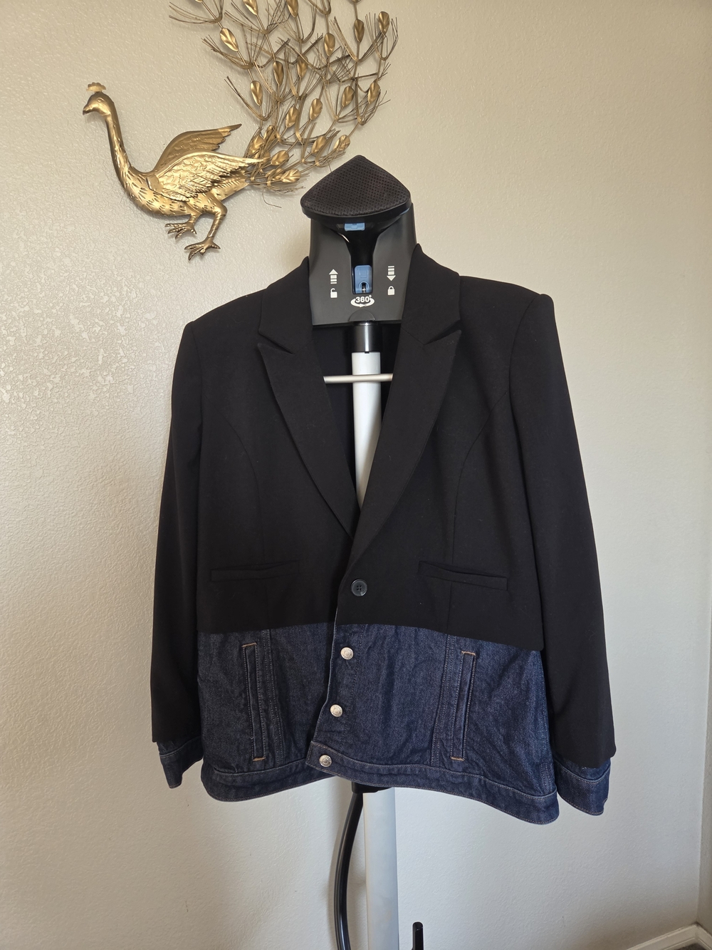 Black Blazer with Denim Hem Jacket